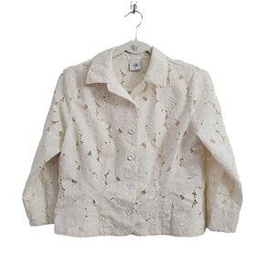 CAbi Portrait Lace Jacket Button-Up Medium Ivory Collared Spring‎ 5162